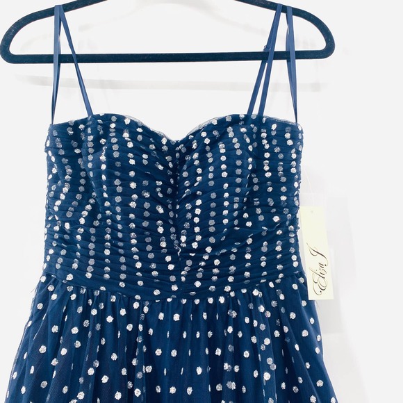 Eliza J Navy Glitter Mesh Fit & Flare Sweetheart Cocktail Dress Size 2 NWT - Picture 12 of 16